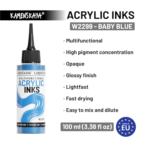 Acrylic Inks for Artists - 'Baby Blue' Acrylic Ink, 3.38 Fl Oz (100 ml) | Highly Concentrated, Multifunctional Liquid Acrylic Paint - color: Baby Blue