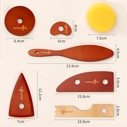 Pottery Ribs Tool Set, Clay Ceramic Shaping & Smoothing Tools, Pottery Foot Shaper Trimming for Carving,Beech Wood (6 Pieces) - color: Blue