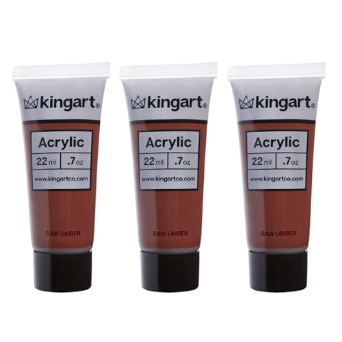 KINGART PRO Artist Quality RAW UMBER Acrylic Paint, 22ml (0.74oz) Tubes, 3 Pack - Set (66ml Total), Raw Umber