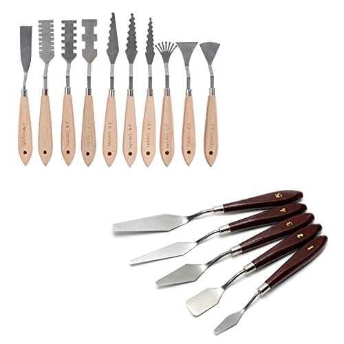Conda 2 set of 10pcs Different Shapes Stainless Steel Spatula Palette Knife and red 5 piece palette knife