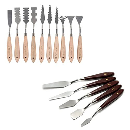 Conda 2 set of 10pcs Different Shapes Stainless Steel Spatula Palette Knife and red 5 piece palette knife