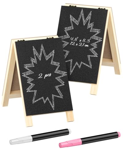 Uniclife 2 Pack A Frame Small Chalkboard Signs, 4.8 x 8.3 Inch | Double-Sided Tabletop Chalkboard Easels with Chalk Markers, Erasable Wooden Chalk Board Signs, Message Boards, Menu Boards - size: 2 Pack