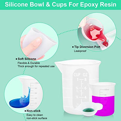 7 PCS Silicone Measuring Cups Kits,1 PCS 250ml Silicone Cups,4 PCS 100ml Non-Stick Mixing Cups,2 PCS 10ml Silicone Mold Cup Dispenser, for Casting Moulds,Jewelry Making,DIY,Crafts - size: 250ML+100ML*4