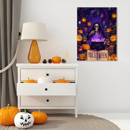 Muzagroo Art 5D Halloween Diamond Paintings Kits for Adults Round Full Drill Pumpkin Diamonds Art Kits for Beginners Diamond Art Paintings Gem Art Kits Diamond Dots Kits 30x40cm (Skeleton Coffee) - color: Skeleton Coffee