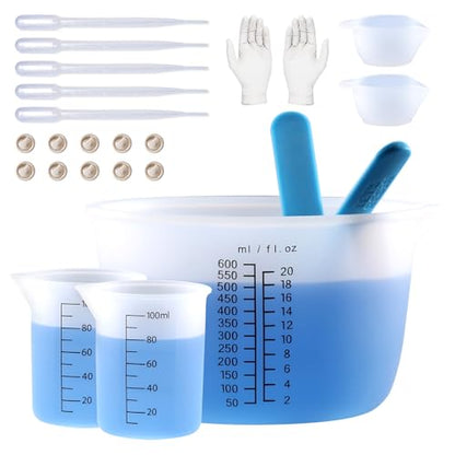 LET'S RESIN Silicone Mixing Cups, 600 ml and 100 ml, 2 Scales | Thick non-stick silicone cups feature two measurement scales and include a stirring stick for easy resin mixing and cleanup - size: 600ml-black