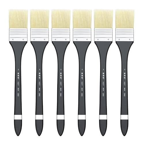 XDT#2365 Hake Artist Paint Brush 6 Piece Set #1.54in, Medium Stiff Hog Bristle Paint Brushes for Acrylic Painting, Acrylic Oil Watercolor - size: #1.54 6Pc