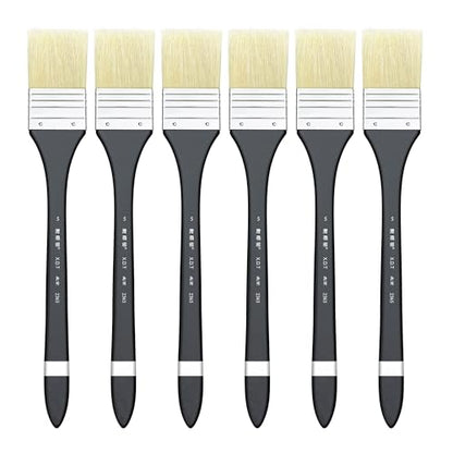 XDT#2365 Hake Artist Paint Brush 6 Piece Set #1.54in, Medium Stiff Hog Bristle Paint Brushes for Acrylic Painting, Acrylic Oil Watercolor - size: #1.54 6Pc