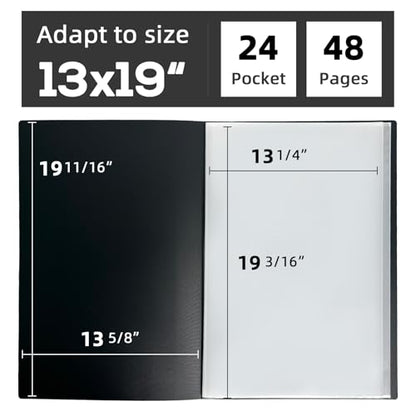 13x19 Black Art Portfolio Folder Displaying 48 Pages with Plastic Sleeves - color: Black, size: 13*19