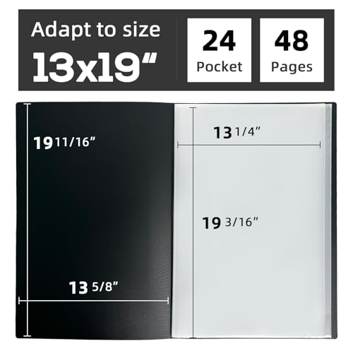 13x19 Black Art Portfolio Folder Displaying 48 Pages with Plastic Sleeves - color: Black, size: 13*19