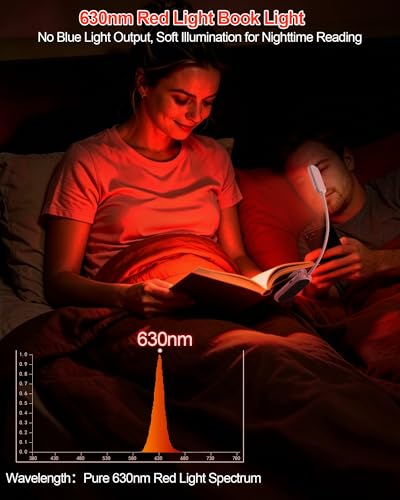630nm Red Book Light for Reading at Night - Zero Blue Light, Dimmable Reading Lights for Books in Bed, LED Book Lamp Clip on, Gift for Students Parents Nurse Studying Travel (1 Pack) - size: White-1 Pack