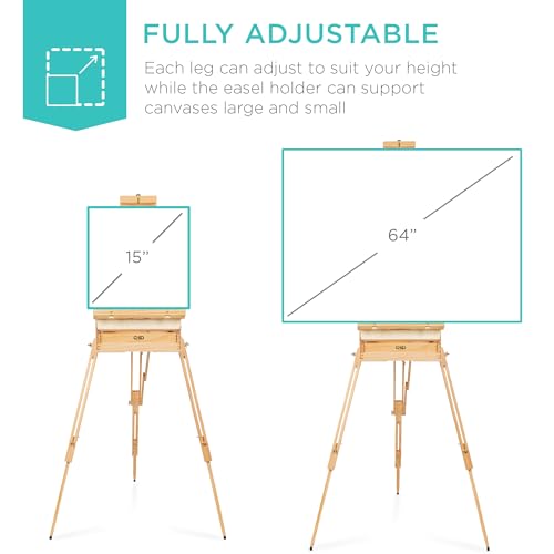 Best Choice Products Art Easel for Painting, Portable Wooden Adjustable Artist Tripod with Sketch Box, 32-Piece Art Set with Acrylic Paints, Brushes, Canvases & Palette - Natural - style: Natural
