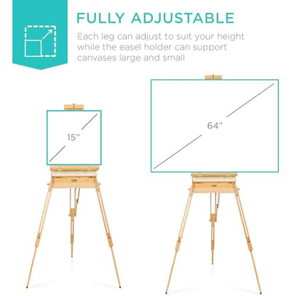 Best Choice Products Art Easel for Painting, Portable Wooden Adjustable Artist Tripod with Sketch Box, 32-Piece Art Set with Acrylic Paints, Brushes, Canvases & Palette - Natural - style: Natural
