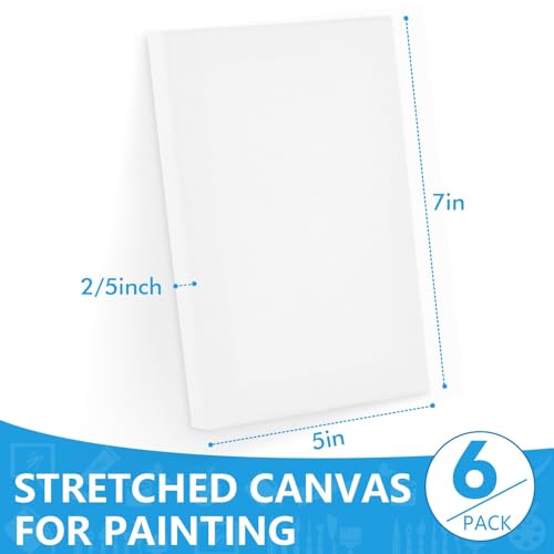 ESRICH Small Canvases for Painting, 6 Pack Canvas 5x7 Inch Stretched Canvas 2/5" Profile Primed Acid Free Painting Canvas for Kids for Oil Paint,Watercolor,Acrylic Paint,Gouache &Tempera. - style: 6 Packs Stretched Canvas - 5*7in