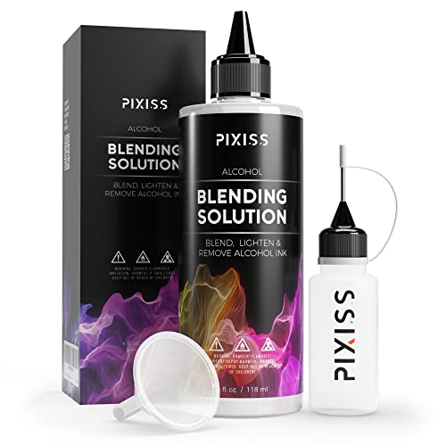 Pixiss Red Alcohol Ink Set and Alcohol Blending Solution for Ink (4oz) - Highly Saturated Alcohol Ink for Resin and Ink Blending Solution with Applicator Tip, Applicator Bottle, and Funnel
