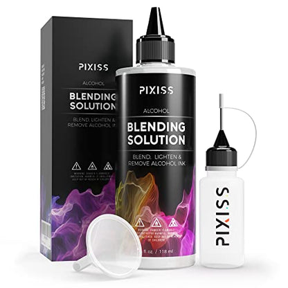Pixiss Red Alcohol Ink Set and Alcohol Blending Solution for Ink (4oz) - Highly Saturated Alcohol Ink for Resin and Ink Blending Solution with Applicator Tip, Applicator Bottle, and Funnel