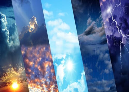 8x6ft Fabric Weather Station Backdrop Sunny Cloudy Rainy Thunderstorm Background Meteorological News Themed Party Decorations Birthday Shoot Adult Portrait Photoshoot Booth Props Wallpaper - size: 8x6FT