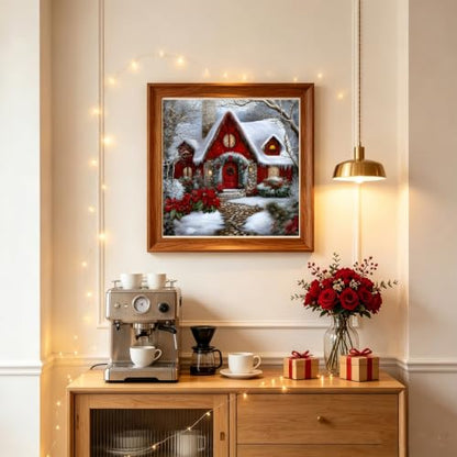 Christmas House Diamond Painting Kits for Adults, 5D Light Diamond Art Painting by Numbers Kits, DIY Winter Diamond Dots Art Kits Full Round Drill Christmas House Diamond Paintings for Decor12x12 inch