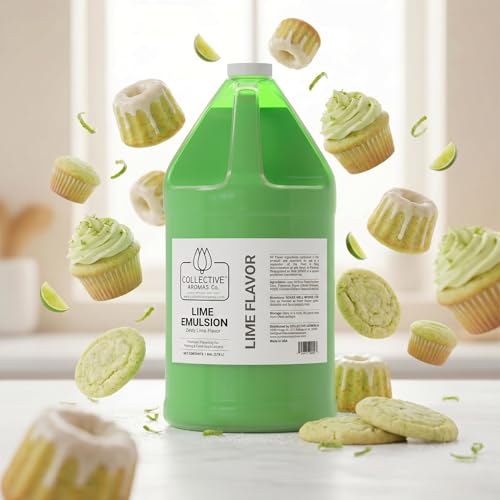 Collective Aromas Co. Lime Emulsion for Baking, Zesty Lime Flavoring Emulsion, Heat Stable Bakery Emulsion for Cakes, Cookies, Desserts & Beverage Applications, Concentrated Baking Flavor, 1 Gallon - size: Lime - 1 Gallon (128 fl oz)