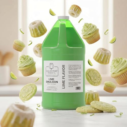 Collective Aromas Co. Lime Emulsion for Baking, Zesty Lime Flavoring Emulsion, Heat Stable Bakery Emulsion for Cakes, Cookies, Desserts & Beverage Applications, Concentrated Baking Flavor, 1 Gallon - size: Lime - 1 Gallon (128 fl oz)