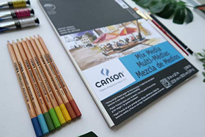 Canson Mix Media Art Book, Heavyweight French Paper, Double Sided Fine and Medium Texture, Side Wire Bound, 138 Pound, 9 x 12 Inch, 40 Sheets - size: 9"X12"