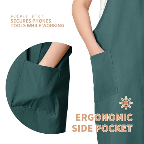 Cotton Apron for Women with Pockets, Cross Back Gardening Apron for Cooking, Baking and Cleaning - color: Teal