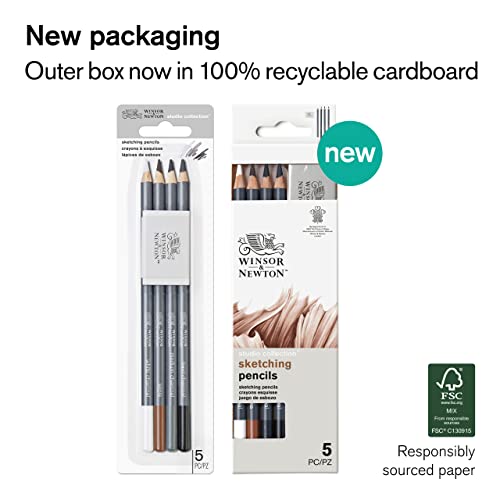Winsor & Newton Studio Collection, Sketching Pencils, Set of 5 | Soft, Thick Core pencils, Varied Hardness, Soft Smooth Texture, Easy Blending, Stylish Metal Tin Included, High Quality Lead - style: 5 Sketching Pencils