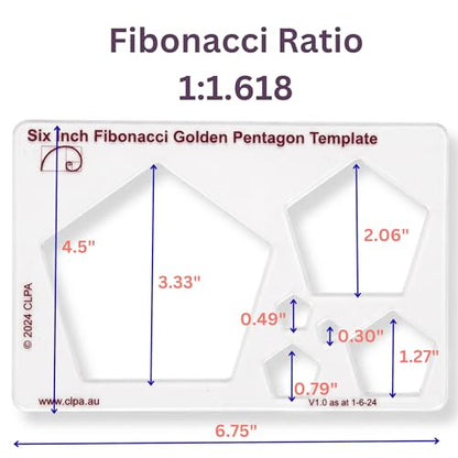 Fibonacci 6" Pentagon Drawing Template, Golden Ratio Stencil - style: 6" Penagon