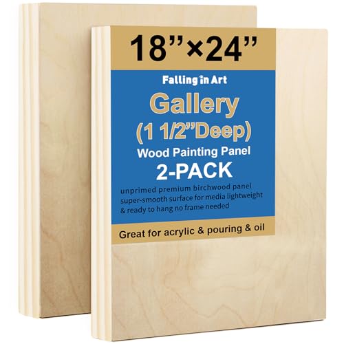 2 Pack 18x24'' Unfinished Gallery Birch Wood Canvas Panels | 1 1/2" Deep Art Cradle Boards for Painting, Pouring, Burning, Epoxy Resin, Laser Engraving Cutting - size: 18*24 2 Pack
