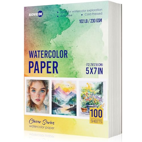 KOVIEDE 100 Sheets Watercolor Paper Bulk 5x7 Inch 102LB/230GSM - size: 5x7 In