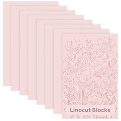 8 Pack Pale Pink Linoleum Blocks 4 x 6 in for Printmaking | Soft Rubber, Easy To Carve, for Stamps, Cards, Bookmarks, Beginner And Pro Use - size: 4"x6"