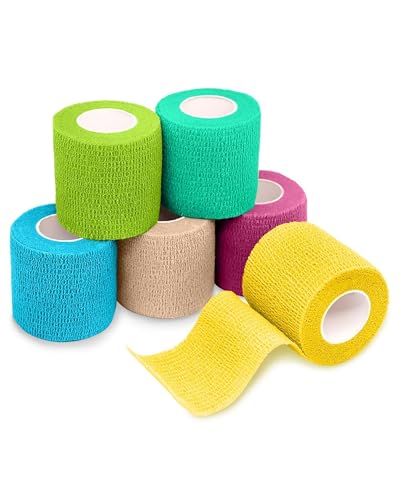 FriCARE Self Adhesive Bandage Wrap, Medical Tape in First Aid Kit, Fresh | Elastic Cohesive Bandages for Sports/Vet/Wrist Ankle Wounds, 2 Inches X 5 Yards, Latex-free 6 Rolls - color: 6 Fresh Color