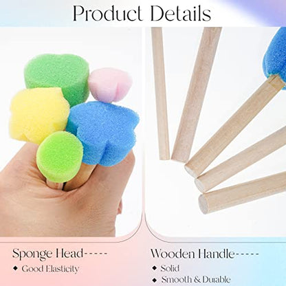 15 Pieces Sponge Stamps Kids Painting Brush with Wooden Handle Mini Cute Round and Flower Shapes for Painting, DIY, Craft, Scrapbooking, Drawing, Ink, Card Making, Multicolor