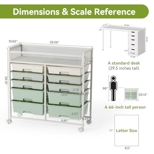 2 Pack Craft Cart with Wheels, Stylish Rolling Craft Cart with 10 Drawers, Art Cart Organizer and Storage, Rolling Utility Cart with Handles for Organizing Crafts, Yarn, Toys, School Supplies, etc - size: 10-Drawers(2 Pack)