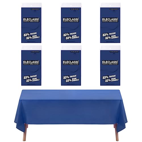 Eleclassi Navy Blue 6 Pack Premium Disposable Plastic Tablecloth 54 x 108 in - Plastic Table Cloth Disposable Tablecloth for Rectangle Table Up to 8 Feet - color: Navy Blue