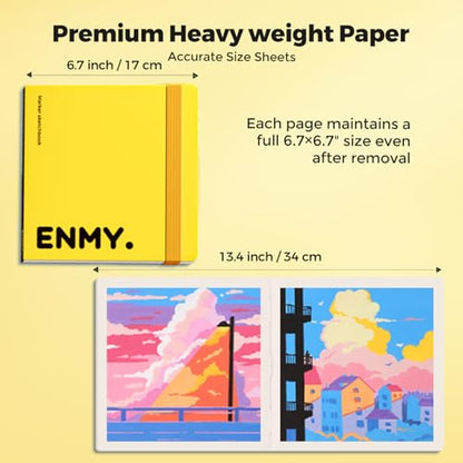 ENMY Acrylic Marker Sketch Pad, 6.7×6.7 Bleed-Proof Marker Paper,140lb/300gsm Heavyweight Sketchbook, 30 Sheets Drawing Pad Glue-Bound with Hard Backing for Artists, Students (L 17×17 cm) - size: L（6.7×6.7 inch）