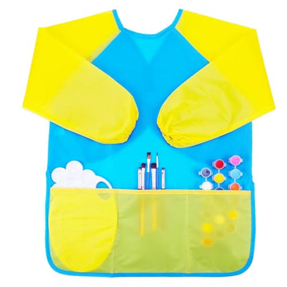 Zkptops Kid Art Smocks Waterproof Kids Painting Aprons Toddler Art Smock Kids Paint Smock with Long Sleeve 3 Roomy Pockets for Age 3-7 Years(Light Blue) - color: Y 1 Pack Light Blue