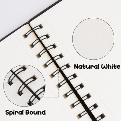 5.8x8.3in Sketch Book, 60Sheets Spiral Bound Notebooks, Natural White 92lbs/150gsm Acid-Free Drawing Paper for Painting,Sketching, Professional Sketch Pad for Artists, Beginners. NW-Black - color: Natural White-Black