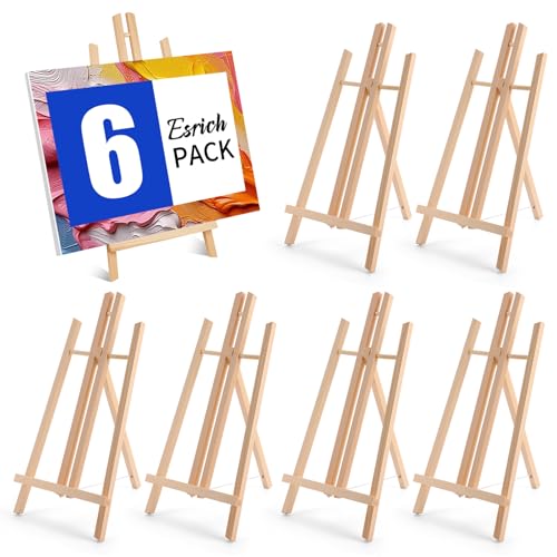 ESRICH 6 PCS 16in Wood Easels, Tabletop Easel for Painting Party | Paint Easel for Display Canvas, Photos, Display Tripod Holder Stand for Students Kids - style: 16"-6P