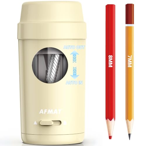 AFMAT Electric Pencil Sharpener, Auto in & Out, Fully Automatic Pencil Sharpener for Colored Pencils, Rechargeable Hands-Free Sharpeners for φ7-8mm Pencils, Good for Classroom/Home PSX8(Off White) - color: Off White