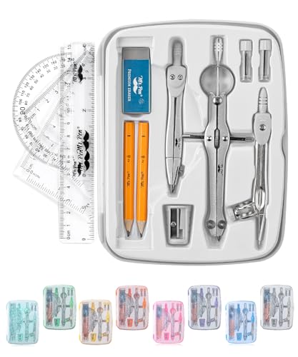 Mr. Pen- Geometry Set, 13 pcs, 3 Metal Compasses, Protractor, 6" Ruler | 45° & 30°/60° Set Squares, Pencils, Lead Refills, Sharpener & Eraser for Math, Drafting & Classroom Use | 45° & 30°/60° Set Squares, Pencils, Lead Refills, Sharpener & Eraser for Mat