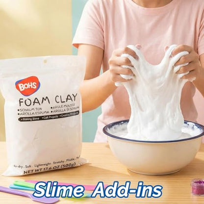 BOHS Foam Clay, White Air Dry Modeling Clay, 1.1 lb | Soft, lightweight; crack-free finish; EVA and polystyrene foam details; cosplay props, figurines, fake bakes and slime making - color: White, size: 500 g