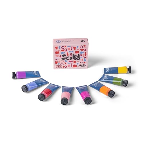 Sculpd Pottery Paint Set, 8 x 22ml Acrylic Tubes, Floral Tones, Heavy Body | Vibrant acrylic paint for air dry clay, canvas, ceramic, fabric, wood and more surfaces - color: Floral Tones
