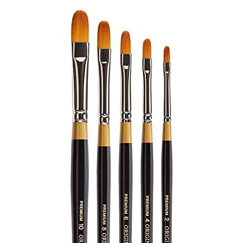 KINGART Premium 5 pc. Original Gold 9500 Series Filbert Artist Brush Set, Synthetic Golden Taklon Hair for Acrylic, Oil, Watercolor and Gouache Painting, Short Handle, 5 Sizes: 2, 4, 6, 8, 10 - size: Set of 5 (Sizes 2, 4, 6, 8, 10)