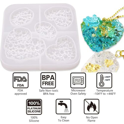 Crystal Stones Pendant Resin Molds, 5-Cavity Necklace Jewelry Silicone Molds for Epoxy Resin, DIY Casting Craft Mold for Keychain Jewelry Making