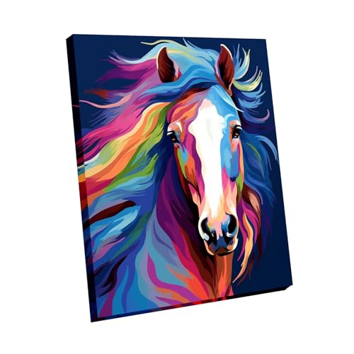 Wooden Framed Paint by Numbers DIY Acrylic Painting Kit for Kids & Adults Beginner – 16" Wx12 L Colorful Horse Head Pattern - color: Colorful Horse Head Framed