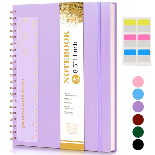 Spiral Notebook Journal 8.5” x 11”, A4 Large Notebooks for Women Men, College Ruled Lined Journal, 100 GSM Paper, Hardcover Spiral Bound Journals for Work School Writing Note Taking Business, Purple - color: Purple, size: Line