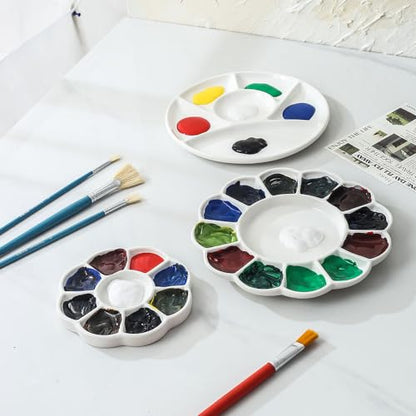 Round Porcelain Watercolor Paint Mixing Tray Ceramic Paint Palette 13 Wells, 8 inch