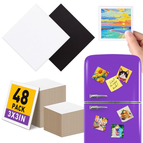 ESRICH 48Pack 3x3IN Square Mini Canvas Magnets, Small Magnetic Paint Canvas
