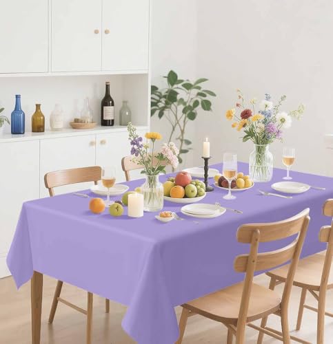 HEIPINIUYE 2 Pack Light Purple Tablecloth Disposable 54 x 108 Inch Lavender Plastic Table Cloth Disposable Waterproof Rectangle Table Cover for Party Birthday Camping Picnic Tablecloths - color: Lavender Tablecloth Plastic, size: 2 Pack