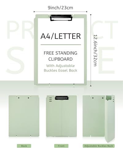 Free Standing Clipboard and Desktop Stand with Adjustable Buckles Easel Back - Foldable Stand and Document Holder for School, Office and Business Use (9.37 x 12.6 inches) (Light Green) - style: Light Green